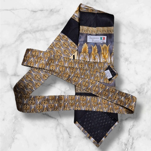 ✅💎Mens Vintage Elegant Black and Gold Silk Tie - Picture 3 of 11
